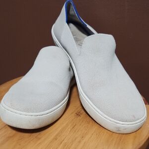 Rothy's Light Gray Slip-On Sneakers with Blue Accents